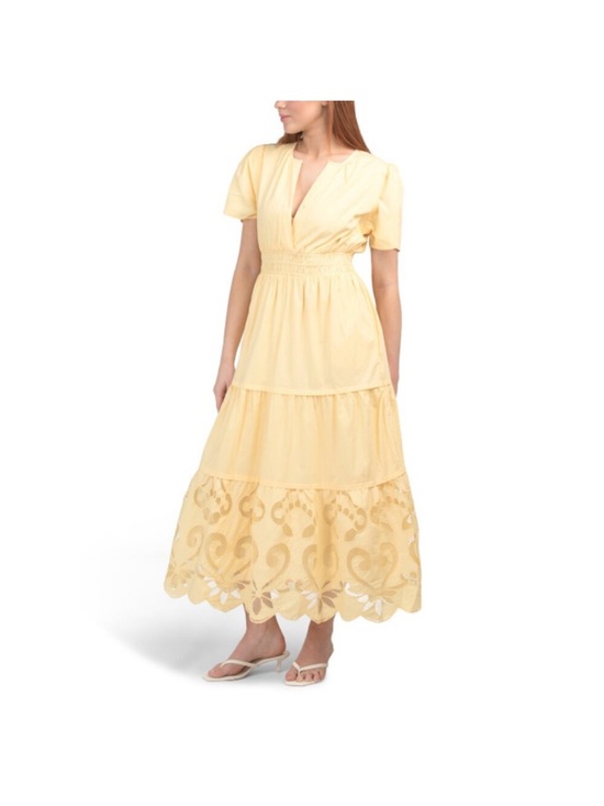 Haute Hippie Dresses & Skirts - Haute Hippie Yellow Tiered Maxi Dress with Eyelet Hem